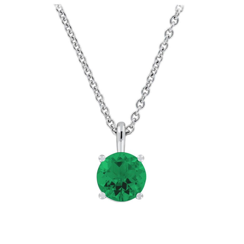 Pendant 4 Prongs Emerald green in White Gold