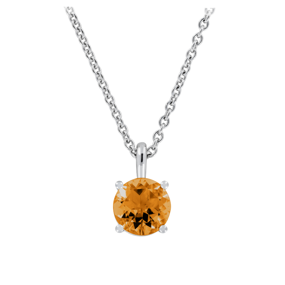 Pendant 4 Prongs Madeira Citrine orange in White Gold