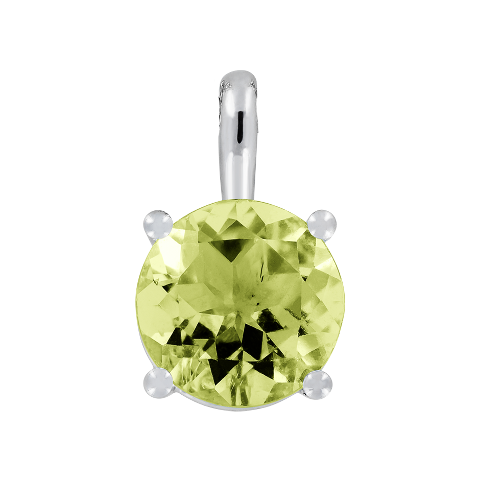 Pendant 4 Prongs Peridot green in Platinum