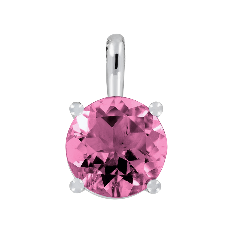 Pendant 4 Prongs Tourmaline pink in White Gold