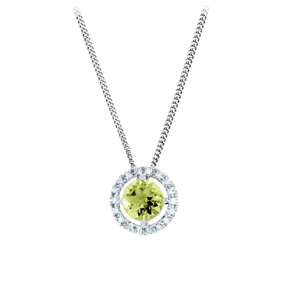 Pendant Halo Peridot grün in Platinum