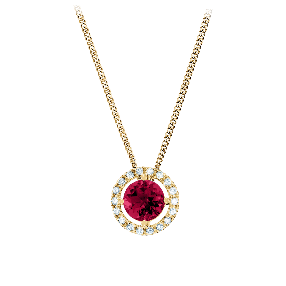 Pendant Halo Ruby red in Yellow Gold