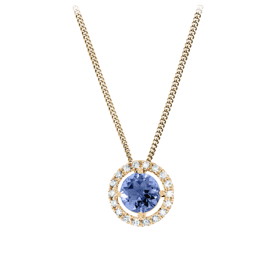 Pendant Halo Tanzanite blue in Rose Gold