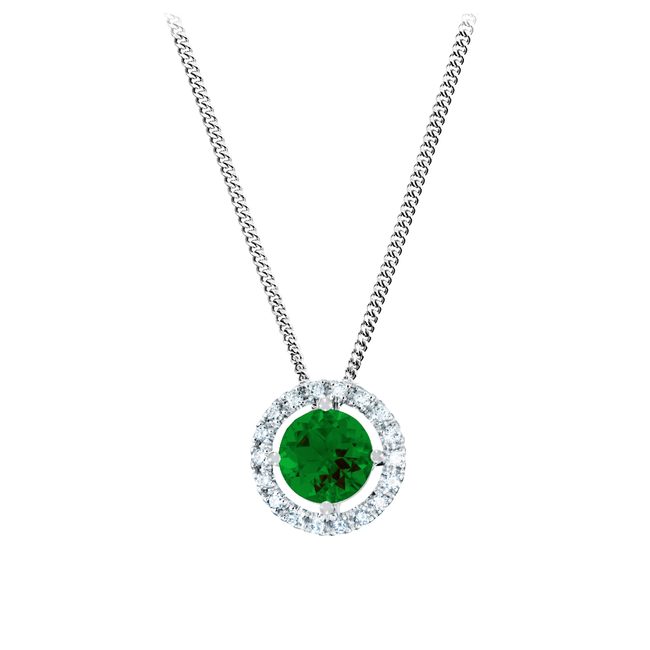 Pendant Halo Tourmaline green in White Gold