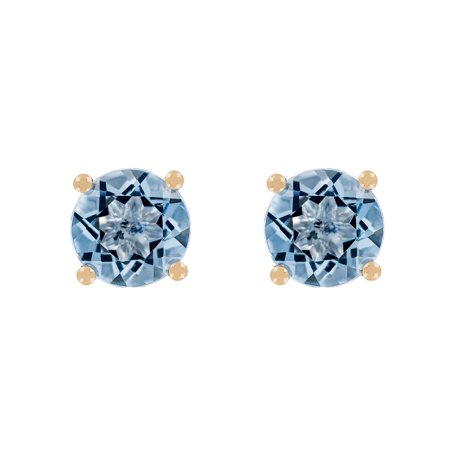 Stud Earrings 4 Prongs Aquamarine blue in Rose Gold