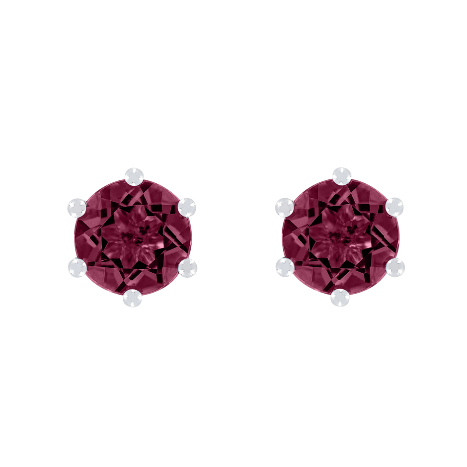 Stud Earrings 6 Prongs Rhodolite red in Platinum