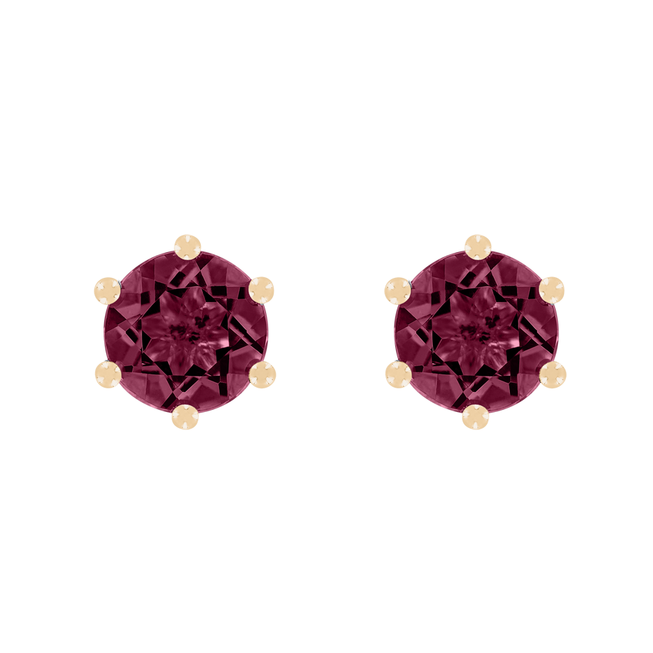 Stud Earrings 6 Prongs Rhodolite red in Rose Gold