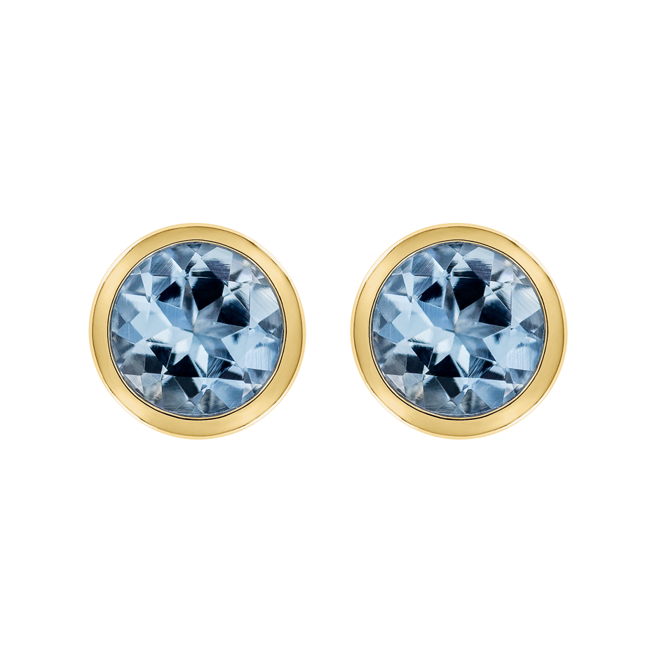 Stud Earrings Bezel Aquamarine blue in Yellow Gold