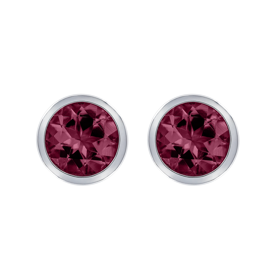 Stud Earrings Bezel Rhodolite red in White Gold