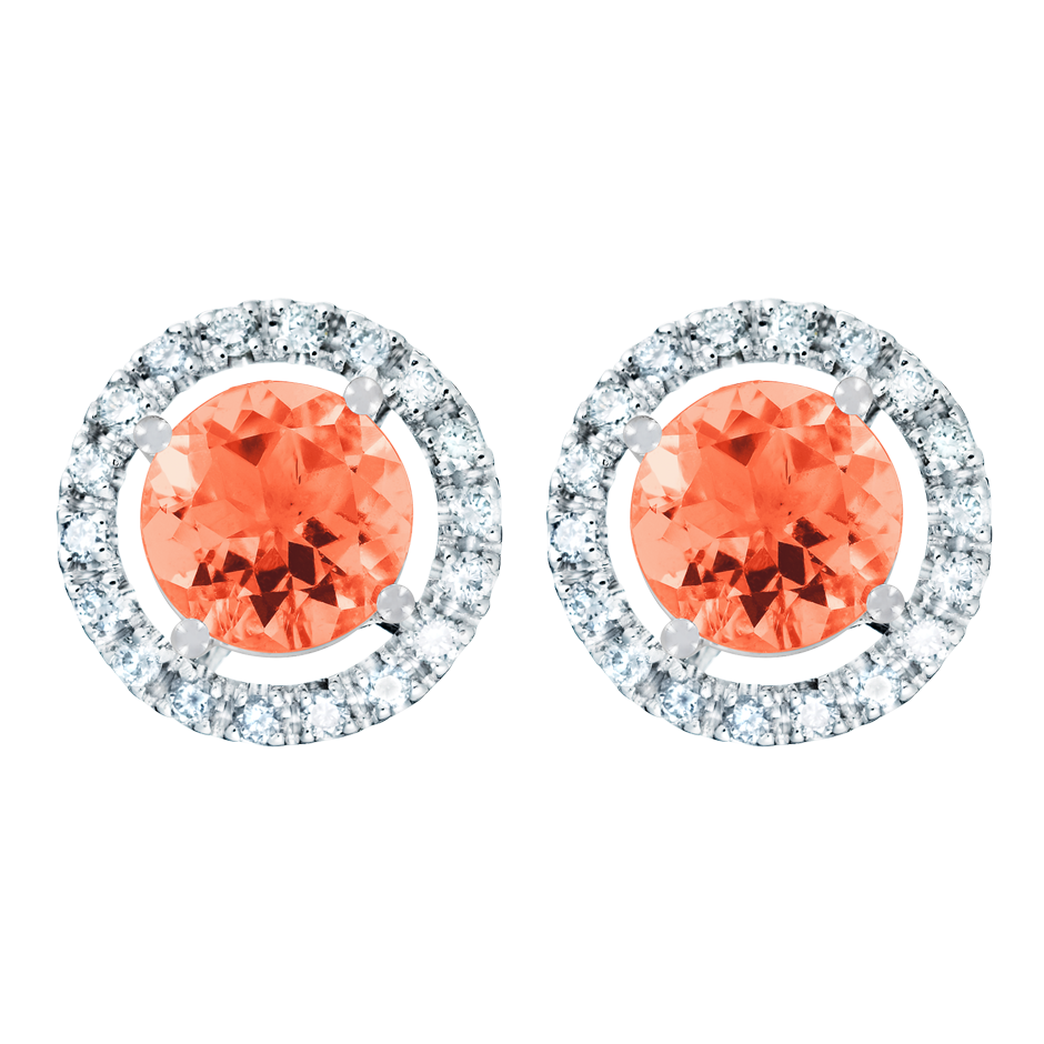 Stud Earrings Halo Fire Opal orange in Platinum