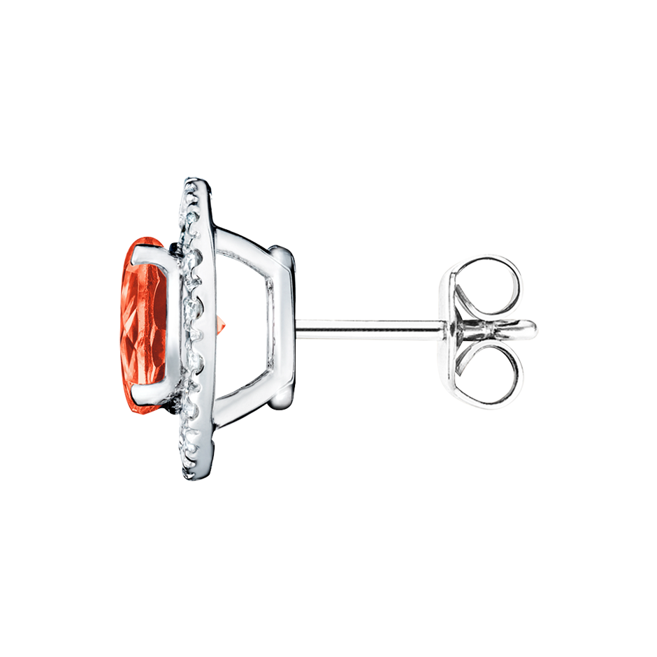 Stud Earrings Halo Fire Opal orange in Platinum