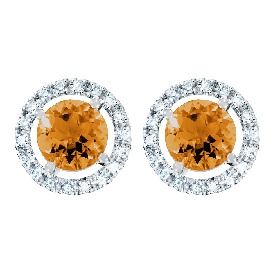 Stud Earrings Halo Madeira Citrine orange in White Gold